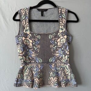 BCBGMaxAzria Womens Floral Alonya Knit Peplum Top XS Bare Pink Stretch ASO